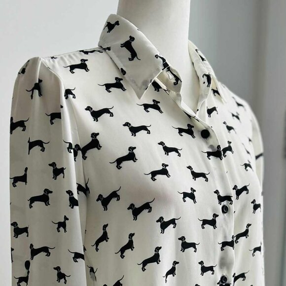 Cartise Ivory & Black Dachshund-Print Lightweight Button Front Blouse – US 4 - Picture 3 of 13